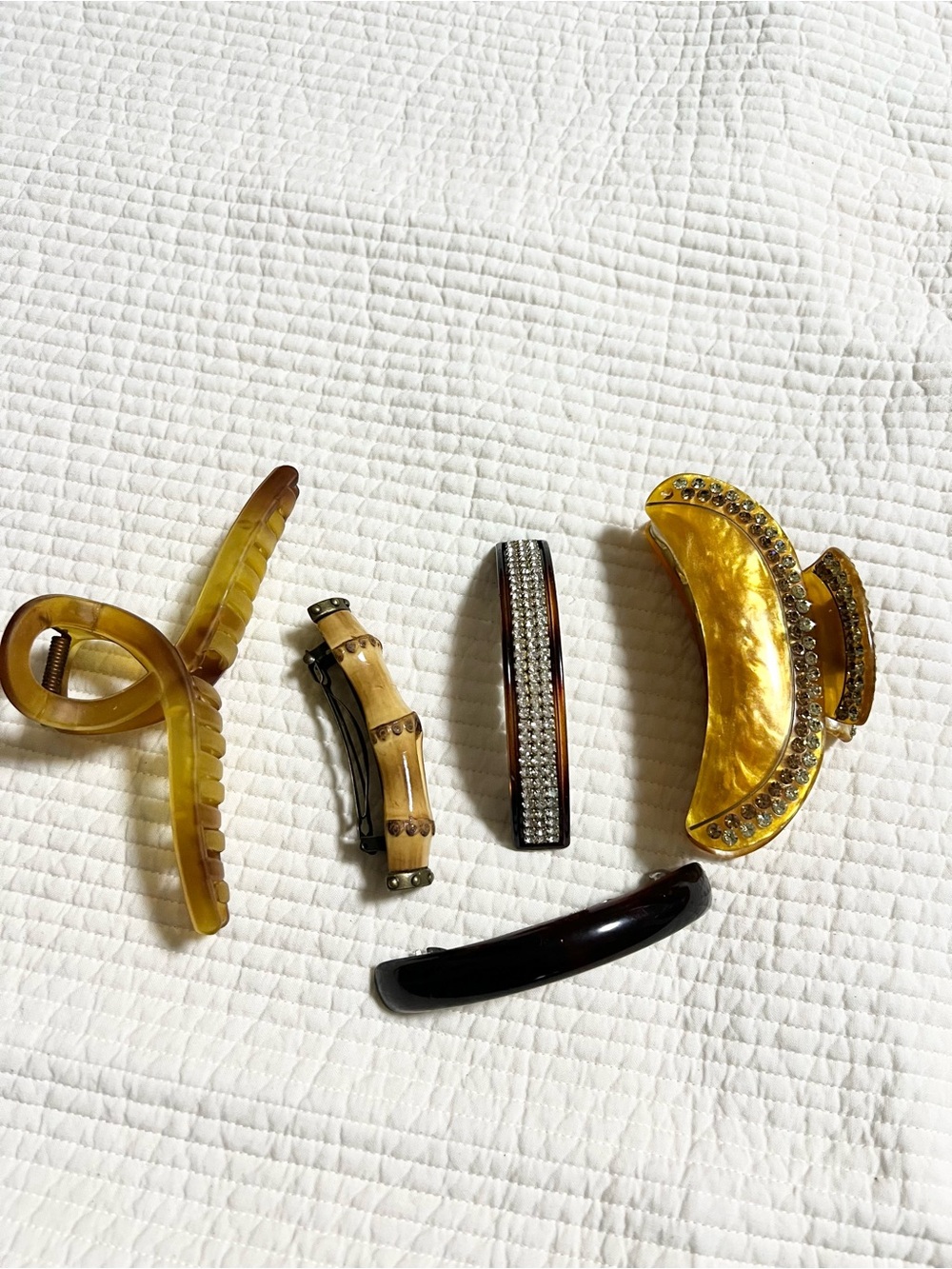 J. Crew Tortoise brown gold embellished and Black Mixed Hair and Claw Clip Set